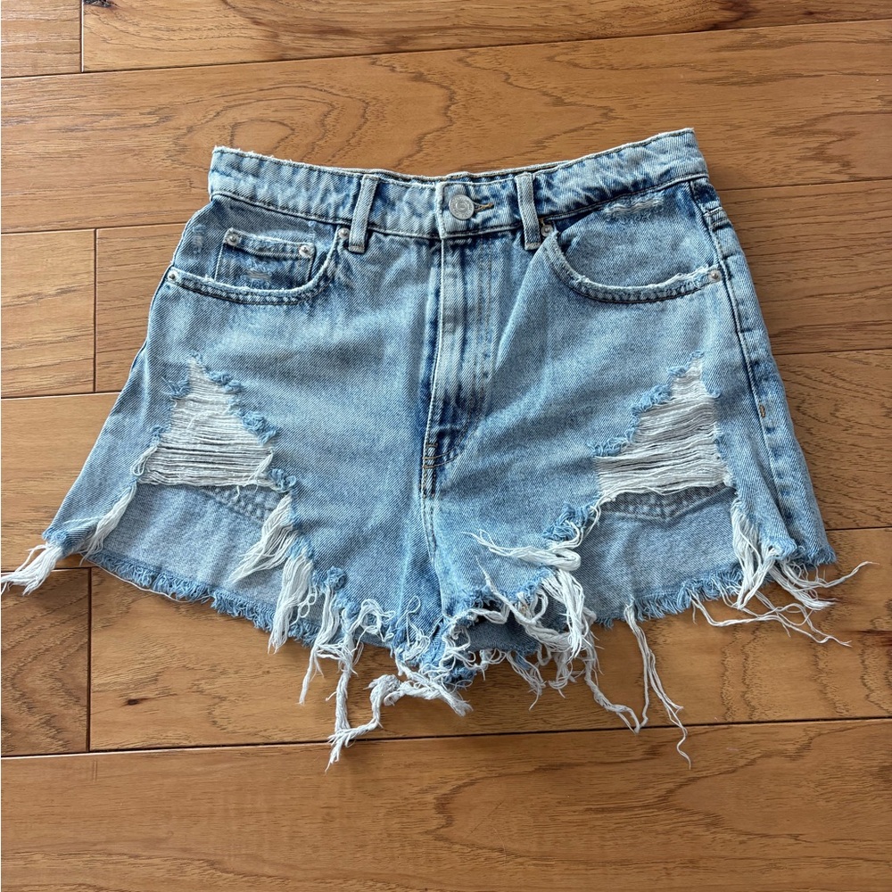 Zara Light Blue Distressed Jean Shorts